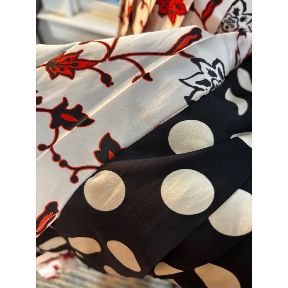 Zara Woman Mixed Print Pleated Midi Skirt Plaid Polka Dot Floral Black Red M - Picture 13 of 16